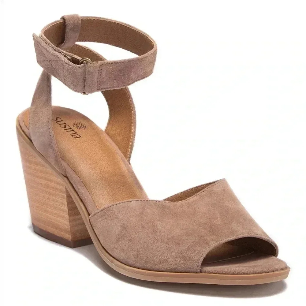 Susina Taupe Suede Block Heel Sandals